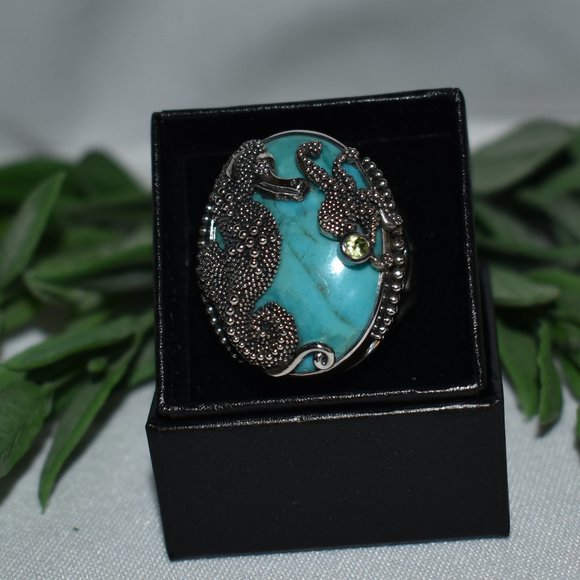 Sajen Silver Turquoise Seahorse Ring, Size 10 - Picture 2 of 8